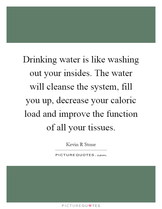 Drinking water is like washing out your insides. The water will cleanse the system, fill you up, decrease your caloric load and improve the function of all your tissues Picture Quote #1