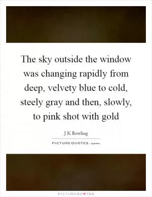 The sky outside the window was changing rapidly from deep, velvety blue to cold, steely gray and then, slowly, to pink shot with gold Picture Quote #1