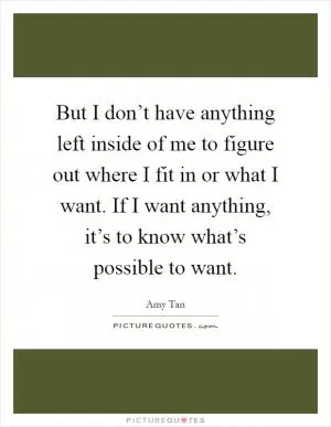 But I don’t have anything left inside of me to figure out where I fit in or what I want. If I want anything, it’s to know what’s possible to want Picture Quote #1