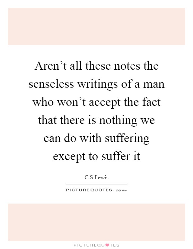Aren't all these notes the senseless writings of a man who won't accept the fact that there is nothing we can do with suffering except to suffer it Picture Quote #1