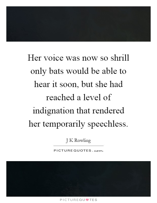 Her voice was now so shrill only bats would be able to hear it soon, but she had reached a level of indignation that rendered her temporarily speechless Picture Quote #1