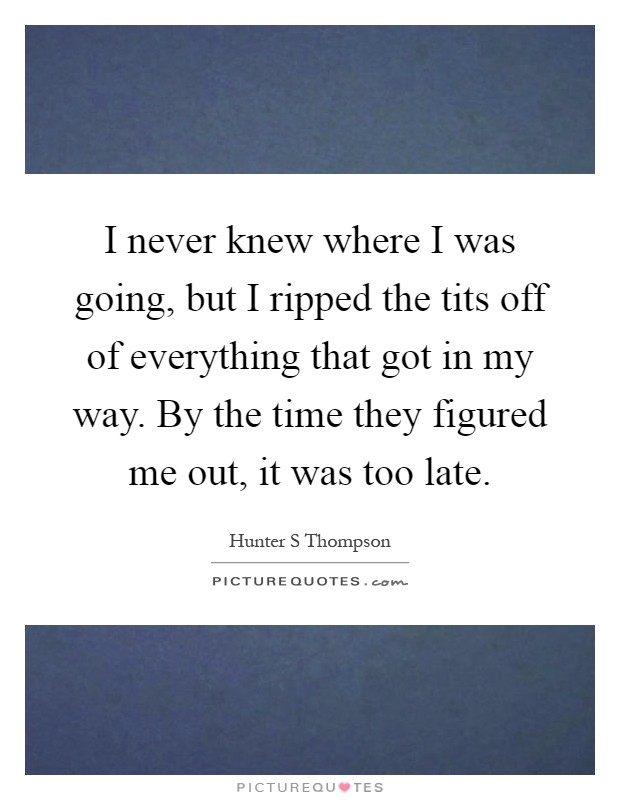 I never knew where I was going, but I ripped the tits off of everything that got in my way. By the time they figured me out, it was too late Picture Quote #1