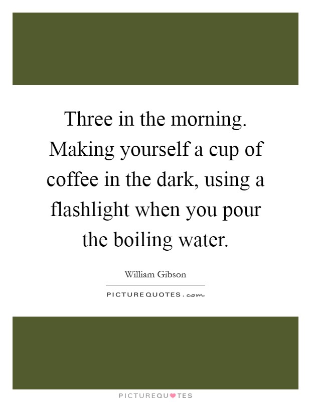 Three in the morning. Making yourself a cup of coffee in the dark, using a flashlight when you pour the boiling water Picture Quote #1