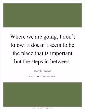 Where we are going, I don’t know. It doesn’t seem to be the place that is important but the steps in between Picture Quote #1