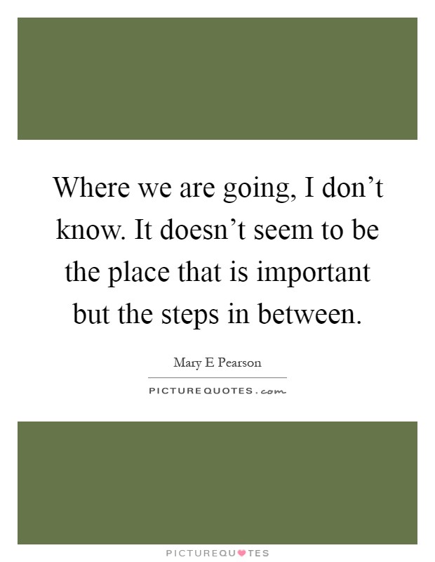 Where we are going, I don't know. It doesn't seem to be the place that is important but the steps in between Picture Quote #1