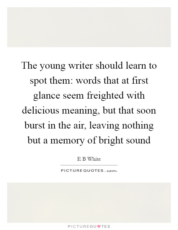 The young writer should learn to spot them: words that at first glance seem freighted with delicious meaning, but that soon burst in the air, leaving nothing but a memory of bright sound Picture Quote #1