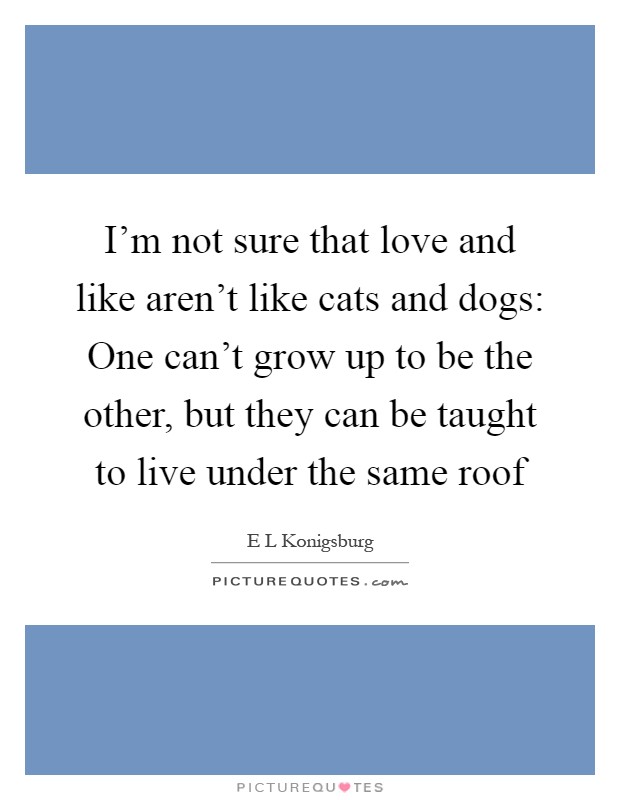 I'm not sure that love and like aren't like cats and dogs: One can't grow up to be the other, but they can be taught to live under the same roof Picture Quote #1