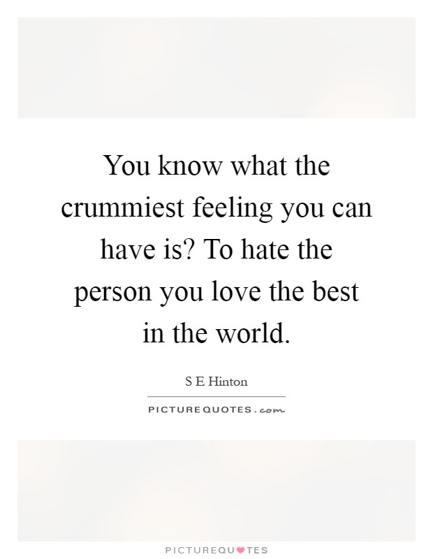 You know what the crummiest feeling you can have is? To hate the person you love the best in the world Picture Quote #1