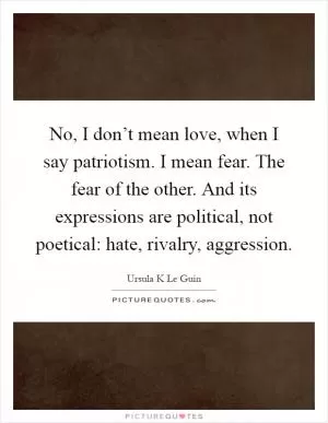 No, I don’t mean love, when I say patriotism. I mean fear. The fear of the other. And its expressions are political, not poetical: hate, rivalry, aggression Picture Quote #1