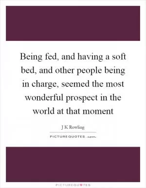 Being fed, and having a soft bed, and other people being in charge, seemed the most wonderful prospect in the world at that moment Picture Quote #1