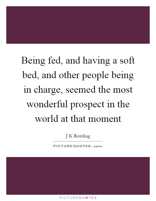 Being fed, and having a soft bed, and other people being in charge, seemed the most wonderful prospect in the world at that moment Picture Quote #1
