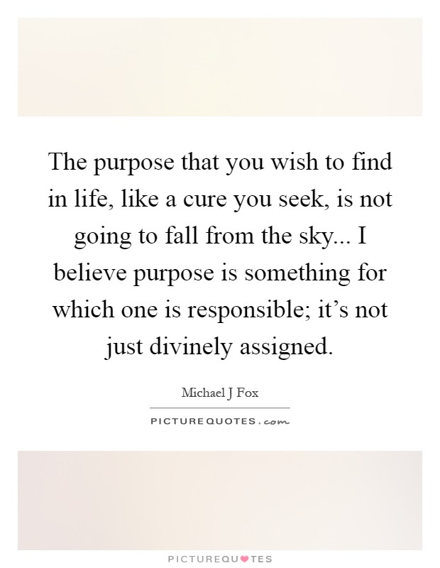 The purpose that you wish to find in life, like a cure you seek, is not going to fall from the sky... I believe purpose is something for which one is responsible; it's not just divinely assigned Picture Quote #1