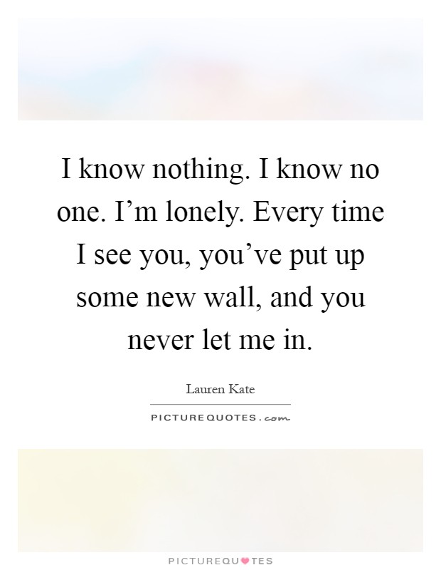 I know nothing. I know no one. I'm lonely. Every time I see you, you've put up some new wall, and you never let me in Picture Quote #1