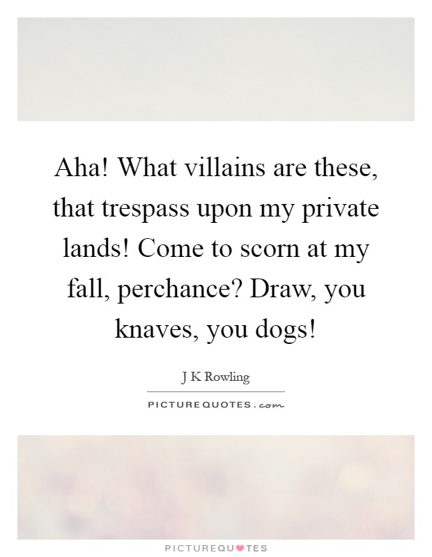 Aha! What villains are these, that trespass upon my private lands! Come to scorn at my fall, perchance? Draw, you knaves, you dogs! Picture Quote #1