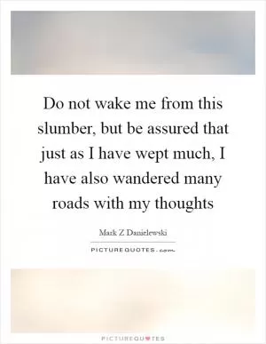 Do not wake me from this slumber, but be assured that just as I have wept much, I have also wandered many roads with my thoughts Picture Quote #1