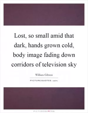 Lost, so small amid that dark, hands grown cold, body image fading down corridors of television sky Picture Quote #1