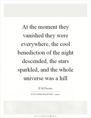At the moment they vanished they were everywhere, the cool benediction of the night descended, the stars sparkled, and the whole universe was a hill Picture Quote #1