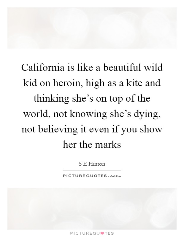 California is like a beautiful wild kid on heroin, high as a kite and thinking she's on top of the world, not knowing she's dying, not believing it even if you show her the marks Picture Quote #1