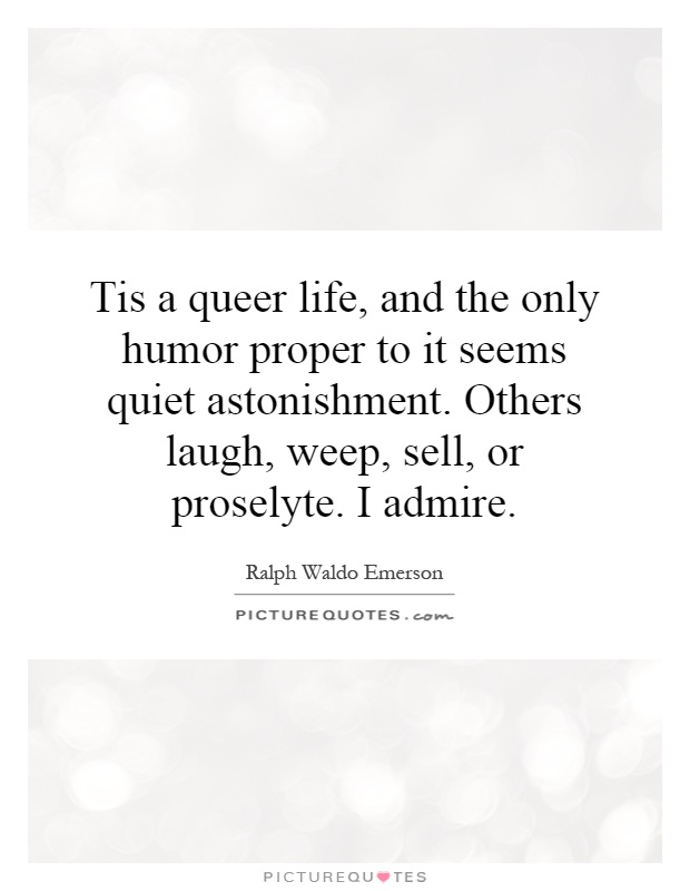 Tis a queer life, and the only humor proper to it seems quiet astonishment. Others laugh, weep, sell, or proselyte. I admire Picture Quote #1