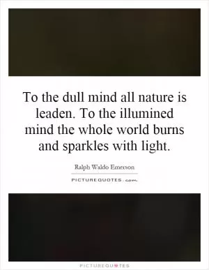 To the dull mind all nature is leaden. To the illumined mind the whole world burns and sparkles with light Picture Quote #1