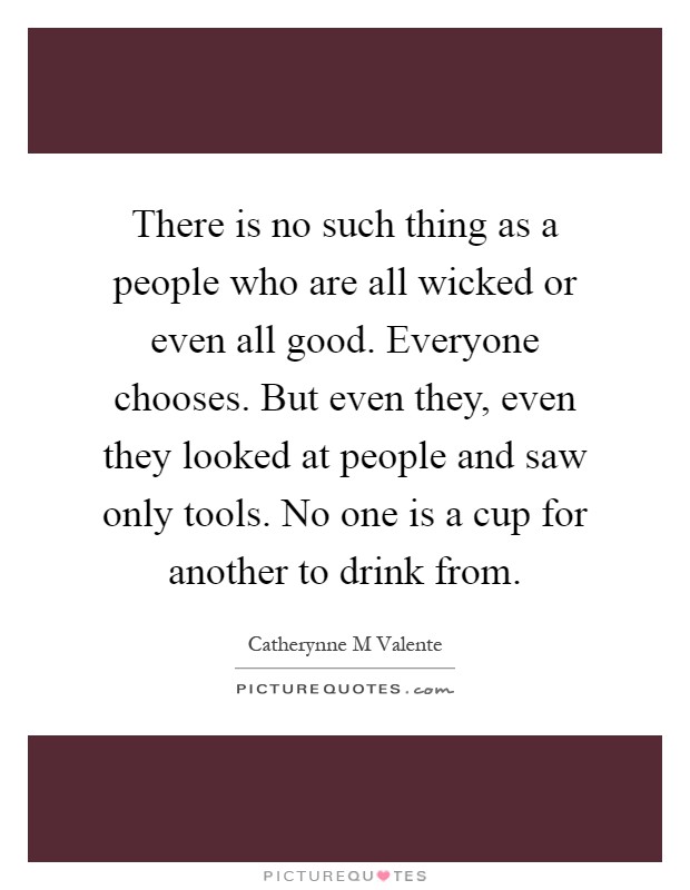 There is no such thing as a people who are all wicked or even all good. Everyone chooses. But even they, even they looked at people and saw only tools. No one is a cup for another to drink from Picture Quote #1