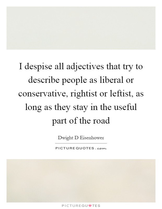 I despise all adjectives that try to describe people as liberal or conservative, rightist or leftist, as long as they stay in the useful part of the road Picture Quote #1