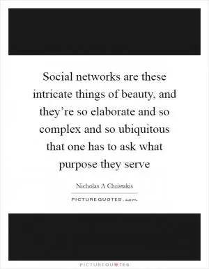 Social networks are these intricate things of beauty, and they’re so elaborate and so complex and so ubiquitous that one has to ask what purpose they serve Picture Quote #1