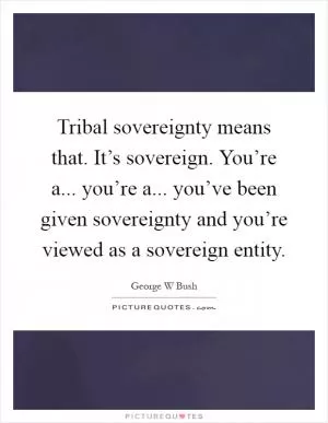 Tribal sovereignty means that. It’s sovereign. You’re a... you’re a... you’ve been given sovereignty and you’re viewed as a sovereign entity Picture Quote #1