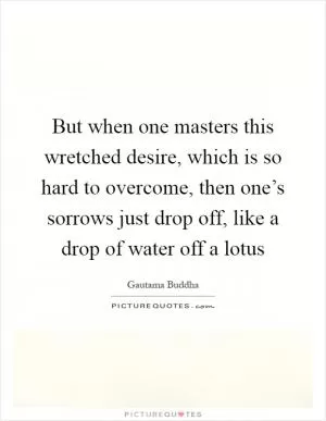 But when one masters this wretched desire, which is so hard to overcome, then one’s sorrows just drop off, like a drop of water off a lotus Picture Quote #1