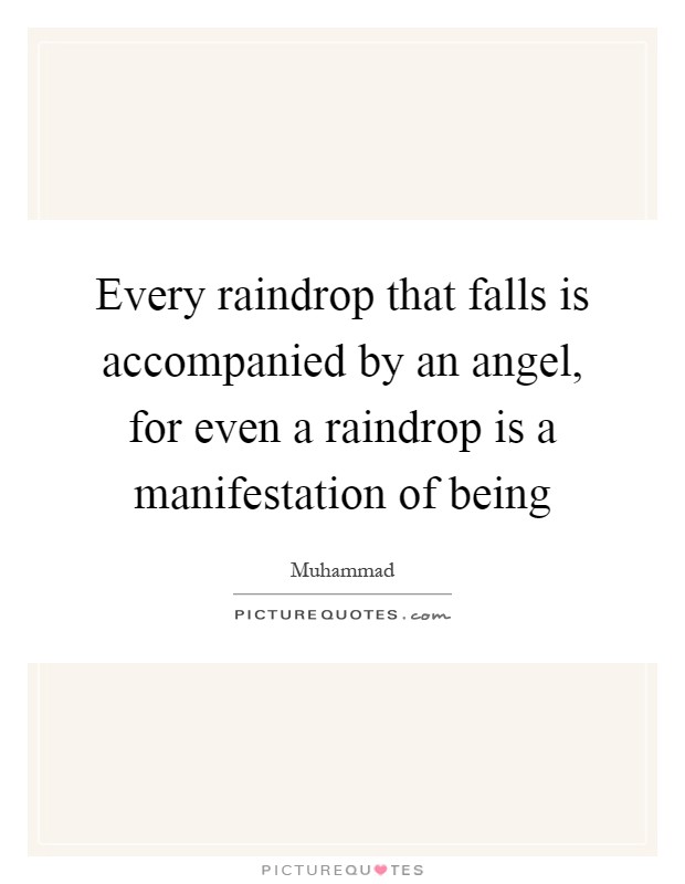 Every raindrop that falls is accompanied by an angel, for even a raindrop is a manifestation of being Picture Quote #1