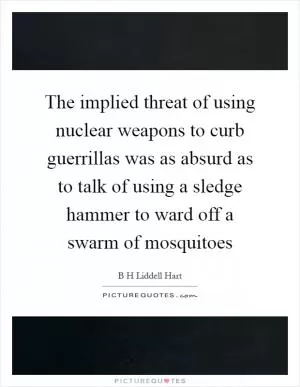 The implied threat of using nuclear weapons to curb guerrillas was as absurd as to talk of using a sledge hammer to ward off a swarm of mosquitoes Picture Quote #1