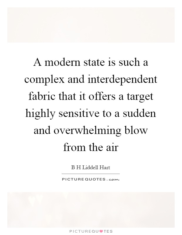 A modern state is such a complex and interdependent fabric that it offers a target highly sensitive to a sudden and overwhelming blow from the air Picture Quote #1