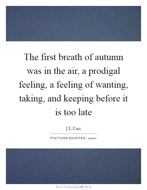 The first breath of autumn was in the air, a prodigal feeling, a feeling of wanting, taking, and keeping before it is too late Picture Quote #1