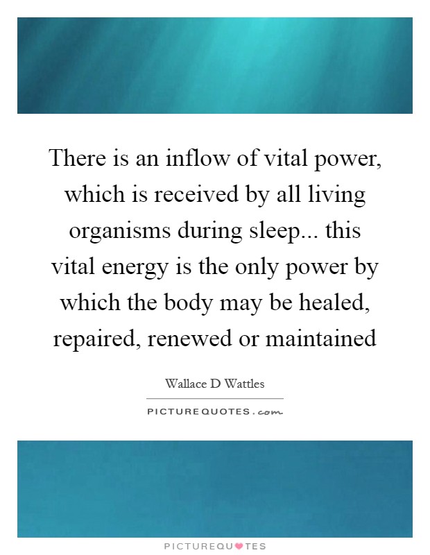 There is an inflow of vital power, which is received by all living organisms during sleep... this vital energy is the only power by which the body may be healed, repaired, renewed or maintained Picture Quote #1