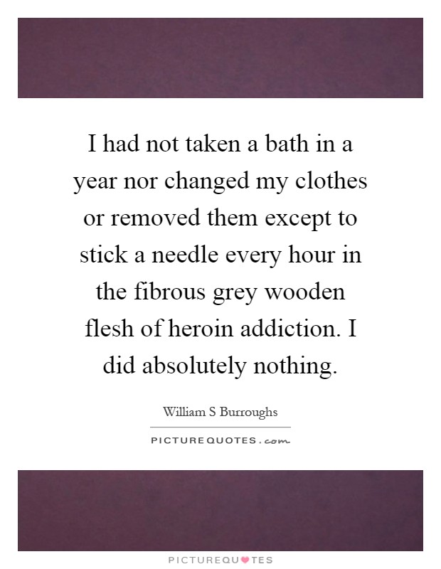 I had not taken a bath in a year nor changed my clothes or removed them except to stick a needle every hour in the fibrous grey wooden flesh of heroin addiction. I did absolutely nothing Picture Quote #1
