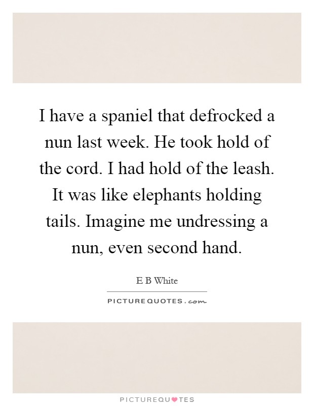 I have a spaniel that defrocked a nun last week. He took hold of the cord. I had hold of the leash. It was like elephants holding tails. Imagine me undressing a nun, even second hand Picture Quote #1