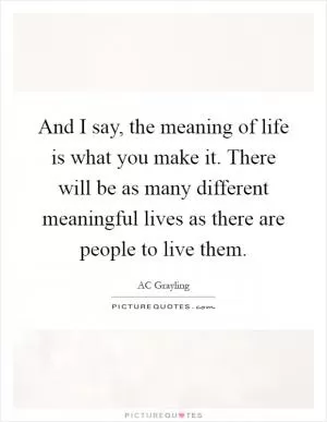 And I say, the meaning of life is what you make it. There will be as many different meaningful lives as there are people to live them Picture Quote #1