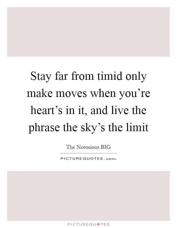 Stay far from timid only make moves when you're heart's in it, and live the phrase the sky's the limit Picture Quote #1