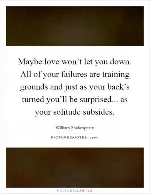 Maybe love won’t let you down. All of your failures are training grounds and just as your back’s turned you’ll be surprised... as your solitude subsides Picture Quote #1