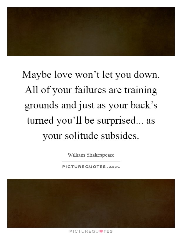 Maybe love won't let you down. All of your failures are training grounds and just as your back's turned you'll be surprised... as your solitude subsides Picture Quote #1