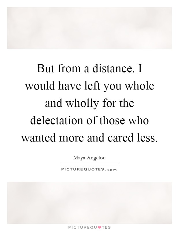 But from a distance. I would have left you whole and wholly for the delectation of those who wanted more and cared less Picture Quote #1