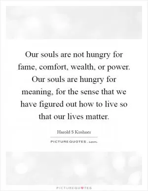 Our souls are not hungry for fame, comfort, wealth, or power. Our souls are hungry for meaning, for the sense that we have figured out how to live so that our lives matter Picture Quote #1