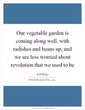 Our vegetable garden is coming along well, with radishes and beans up, and we are less worried about revolution that we used to be Picture Quote #1