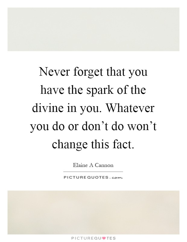 Never forget that you have the spark of the divine in you. Whatever you do or don't do won't change this fact Picture Quote #1
