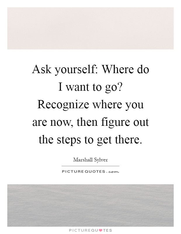Ask yourself: Where do I want to go? Recognize where you are now, then figure out the steps to get there Picture Quote #1