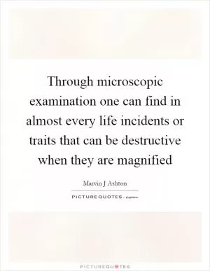 Through microscopic examination one can find in almost every life incidents or traits that can be destructive when they are magnified Picture Quote #1