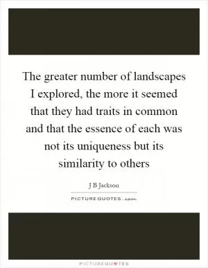 The greater number of landscapes I explored, the more it seemed that they had traits in common and that the essence of each was not its uniqueness but its similarity to others Picture Quote #1