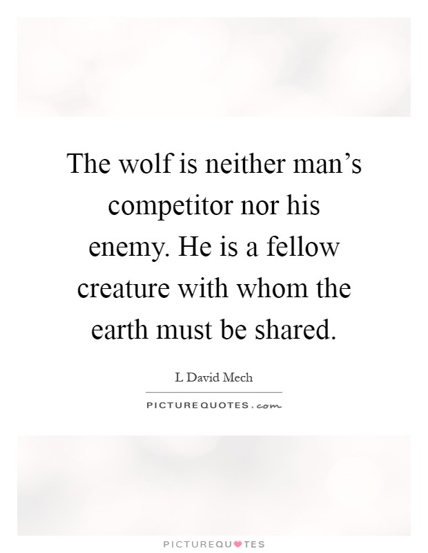 The wolf is neither man's competitor nor his enemy. He is a fellow creature with whom the earth must be shared Picture Quote #1