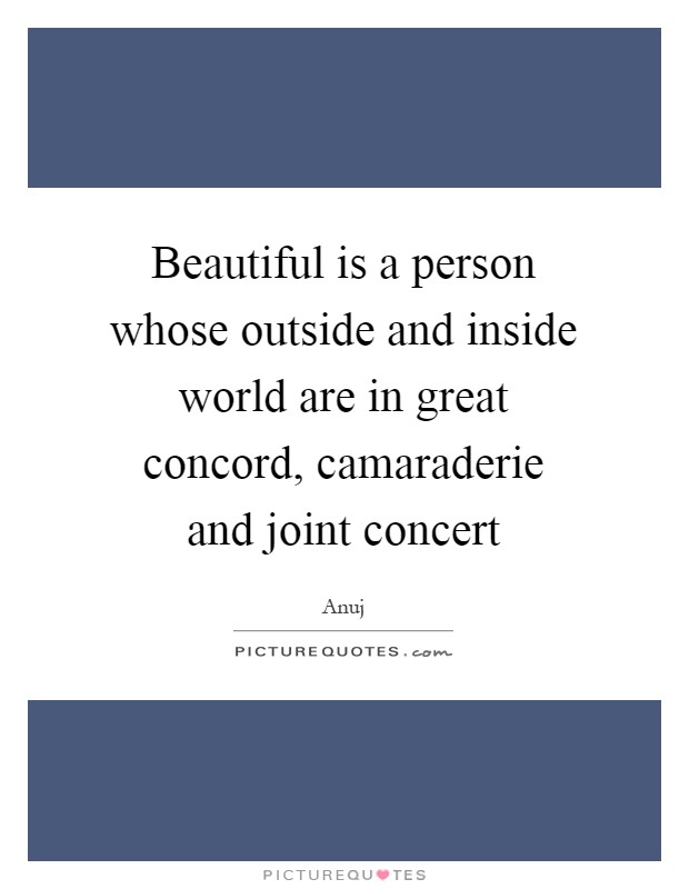 Beautiful is a person whose outside and inside world are in great concord, camaraderie and joint concert Picture Quote #1