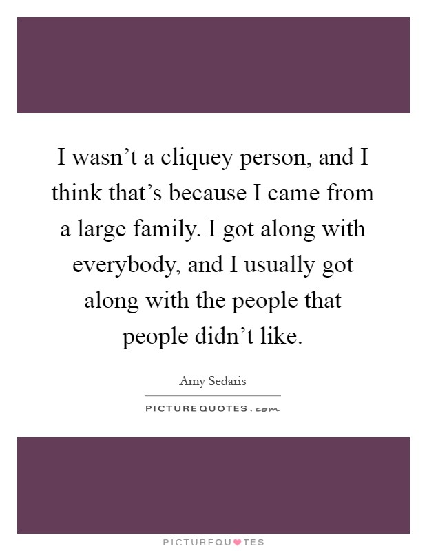 I wasn't a cliquey person, and I think that's because I came from a large family. I got along with everybody, and I usually got along with the people that people didn't like Picture Quote #1